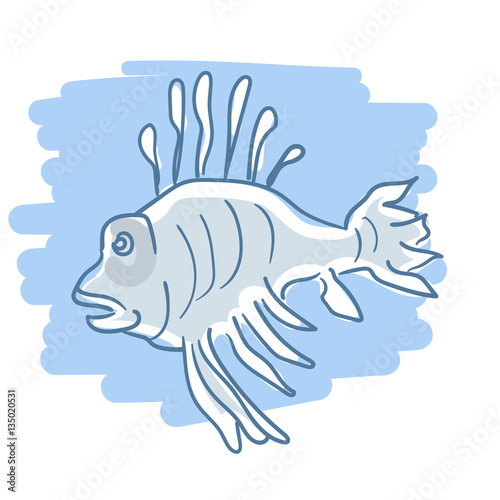 Exotic fish lion. Sea illustration.