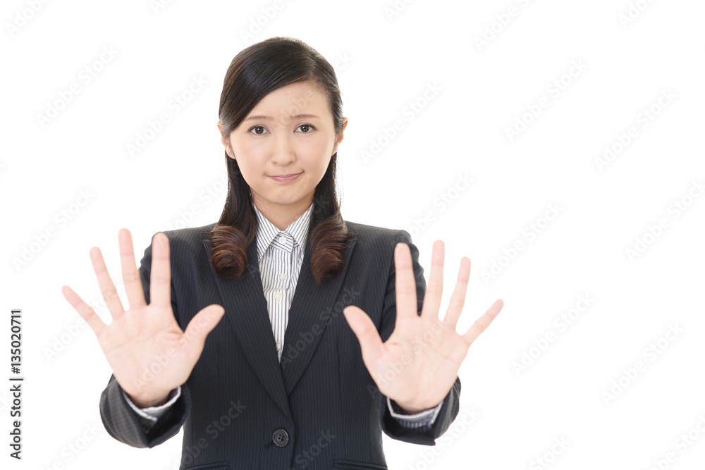 ストップのジェスチャーをする女性 ストップのジェスチャーをする女性