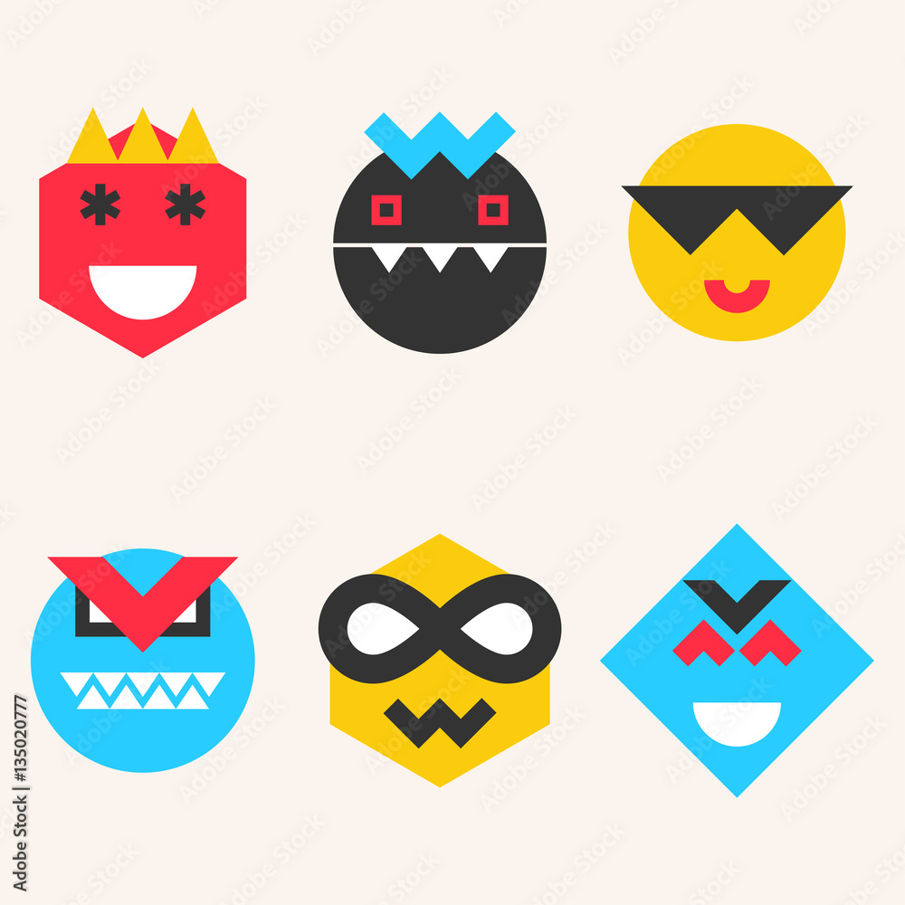 Emoticons, smile face icons make from simple geometric shapes Emoticons, smile face icons make from simple geometric shapes