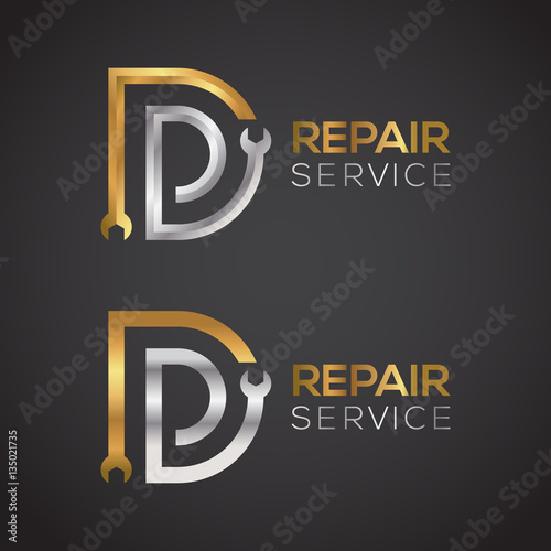 Letter D with wrench logo Gold and Silver color,Industrial,repair,tools,service and maintenance logo for corporate identity