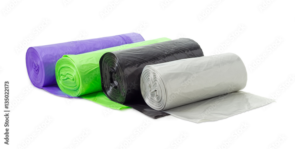 Plastic garbage bags in rolls of different sizes and colors Plastic garbage bags in rolls of different sizes and colors