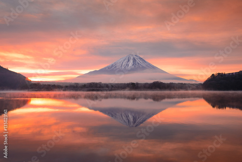 朝靄の富士山