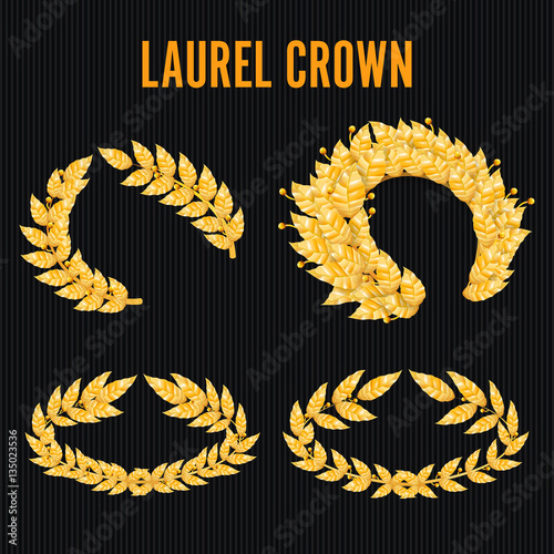 Laurel Crown Set. Greek Wreath With Golden Leaves. Vector Illustration