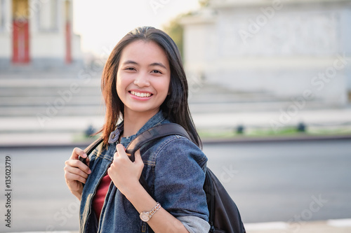 Photography A girl walking on street, Bangkok