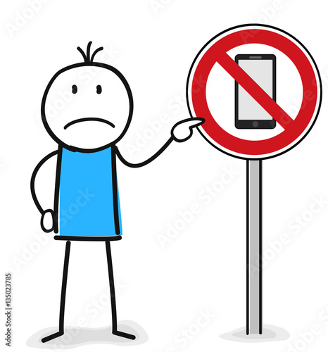 Handy Verbot Schild mit Cartoon Figur