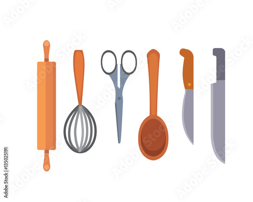 Vector Set Kitchen Utensils. cooking tools flat style. cook equipment isolated objects