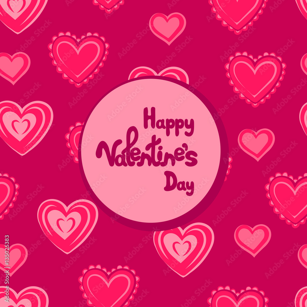 Happy Valentine's day greeting card with hearts. Vector illustration.