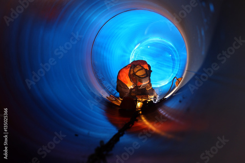 Pipe welding on the pipeline construction photo