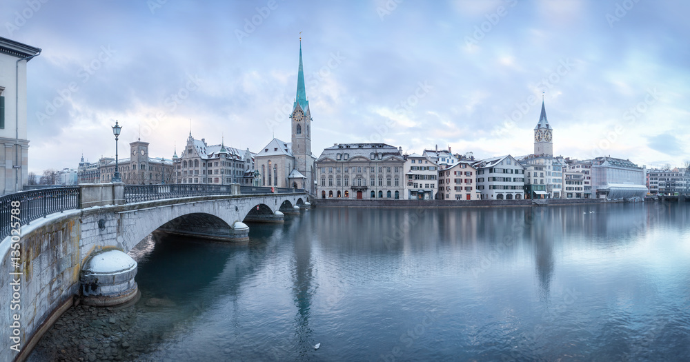 Winter landscape of Zurich with lake, Switzerland