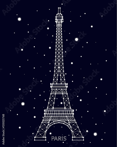 Fototapeta Naklejka Na Ścianę i Meble -  Eiffel Tower, Paris , landmark, constellation , star , vector