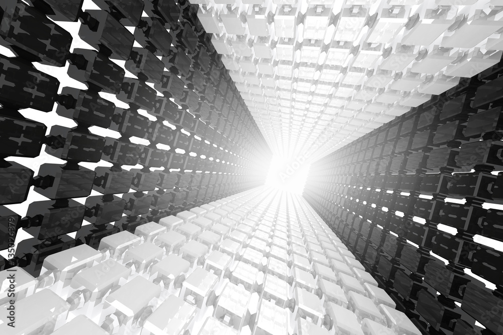 Obraz premium Abstract geometric background with black and white cubes going to perspective