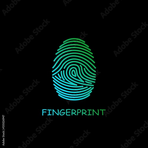 Colored fingerprint icon identification isolated on black background. Security and surveillance system