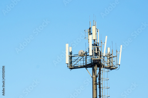 Antenna cellular networks against the blue clear sky