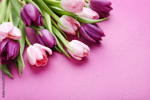 Fototapeta Naklejka Na Ścianę i Meble -  Bouquet of tulips on a pink background
