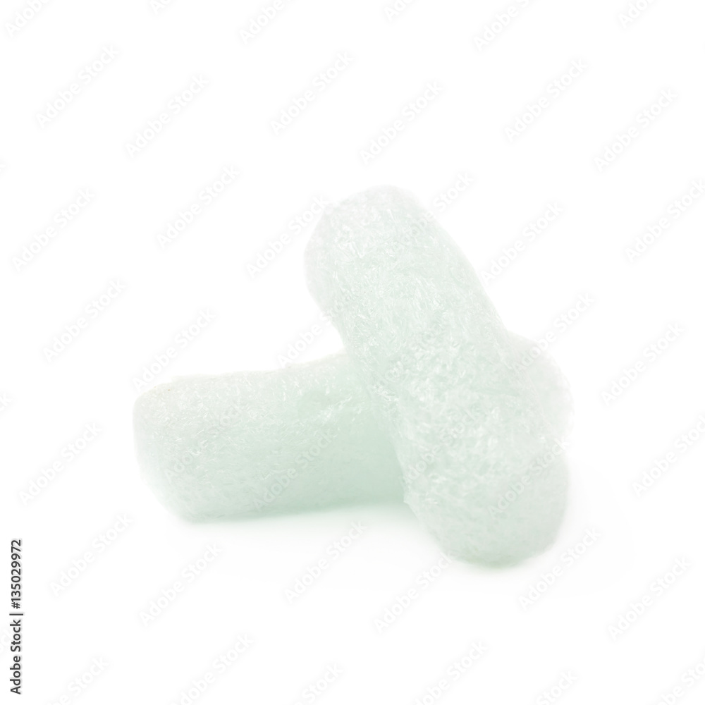 Two bioplastic foam peanuts isolated Two bioplastic foam peanuts isolated