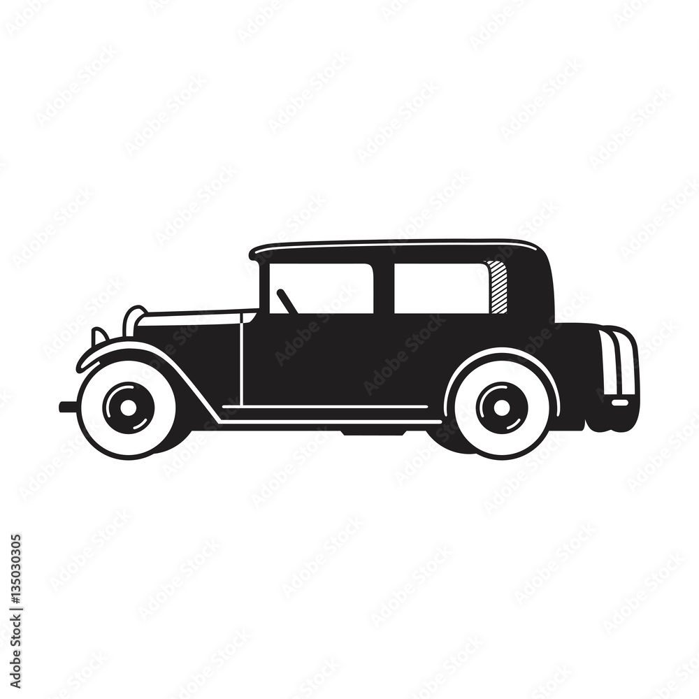 Vintage car vector icon. Sedan type old timer. Transport or vehicle design template.