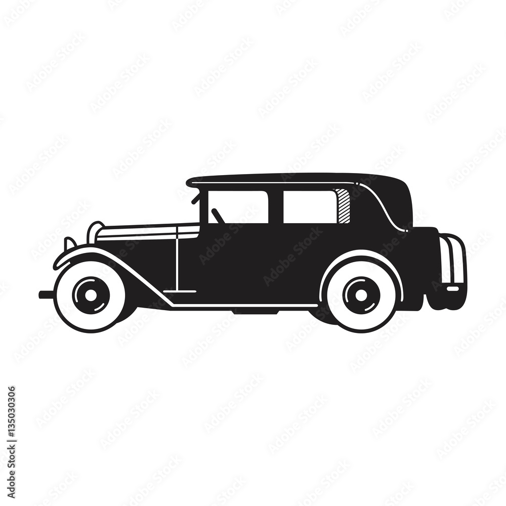 Vintage car vector icon. Limousine sedan type old timer. Transport or vehicle design template.