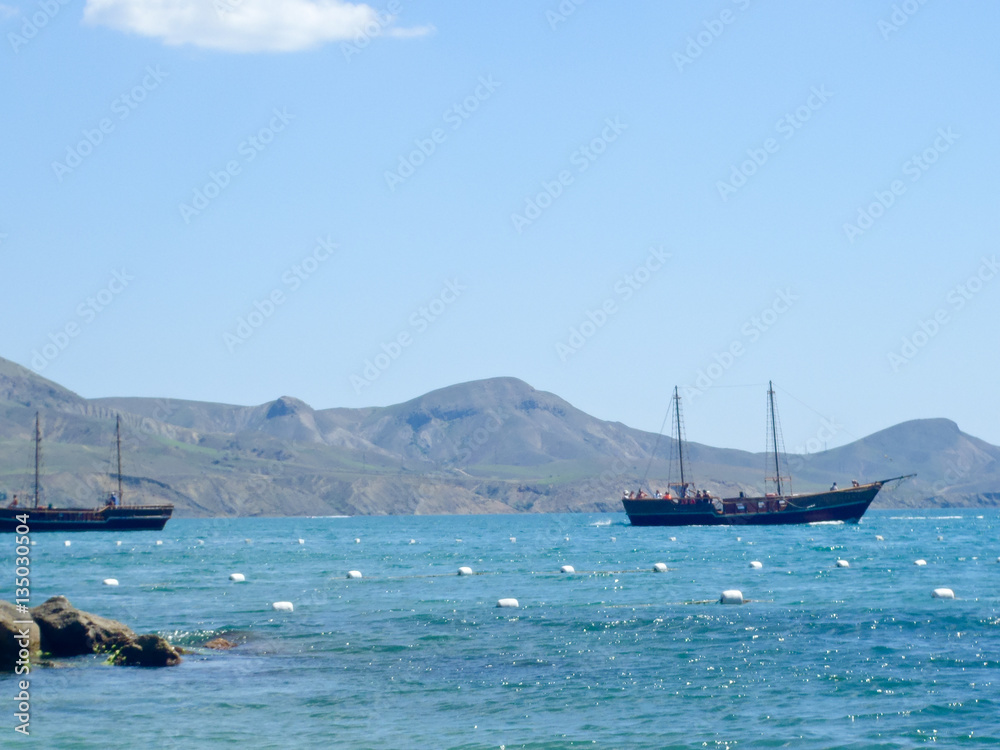 Pleasure boat in Black sea in Koktebel, Crimea
