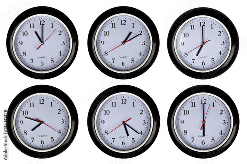 wall clock set on isolated white background