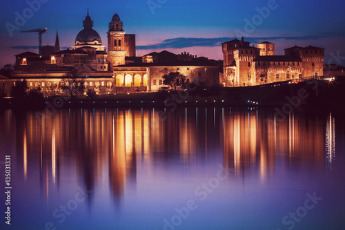 Nighttime panorama of historical Mantova  Nothern Italy