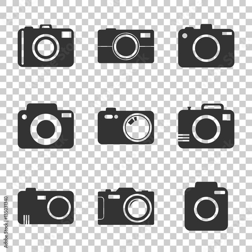 Camera icon set on isolated background. Vector illustration in flat style with photography icons.