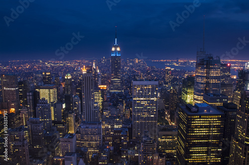 New York City with skyscrapers in the blue hour