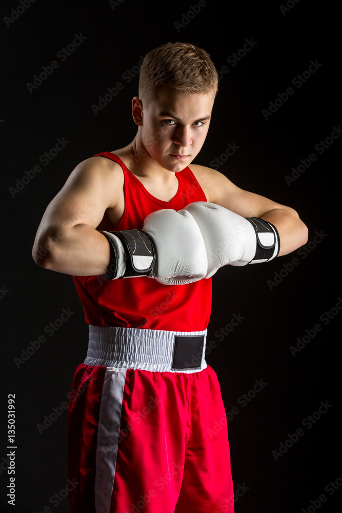 Young boxer sportsman in red sport suit Young boxer sportsman in red sport suit