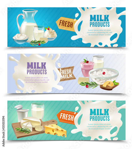 Dairy Products Horizontal Banners Set