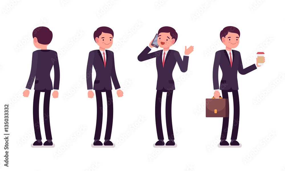 Set of businessmen in standing poses, rear and front view Set of businessmen in standing poses, rear and front view