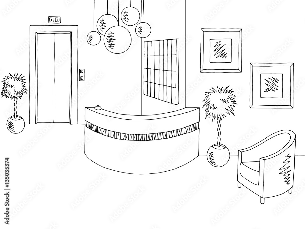 Sketch Interior Perspective Lobby Lounge Black Stock Illustration 472343623   Shutterstock