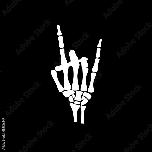 White hand bone show hand sign devil horn in black background