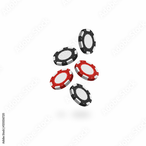Casino chips in stack isolated on white background. Falling realistic 3d gambling chips
