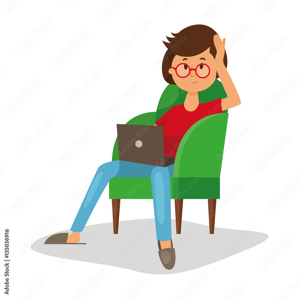 designer with a computer at home. office worker. freelancer. vector designer with a computer at home. office worker. freelancer. vector