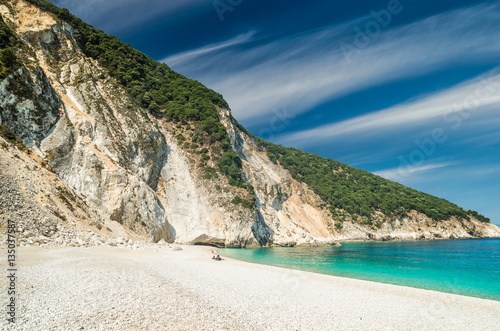 Myrtos beach, Kefalonia island, Greece. Beautiful view of Myrtos bay and beach on Kefalonia island