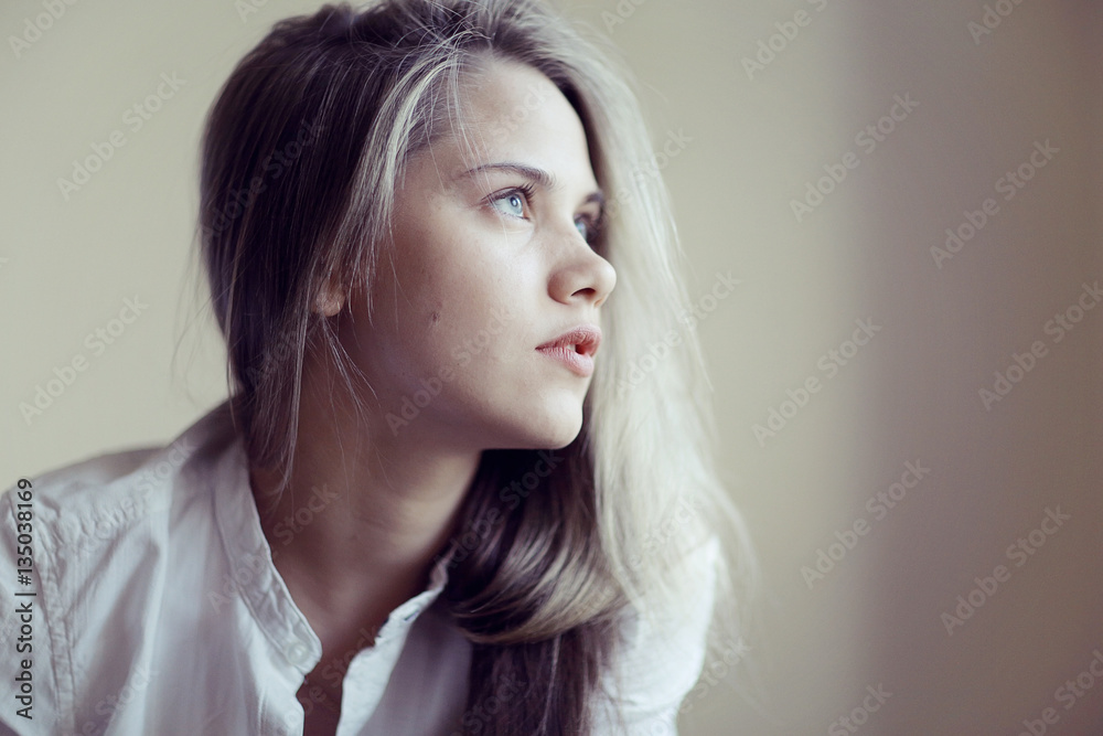 bright portrait of blond in high key bright portrait of blond in high key