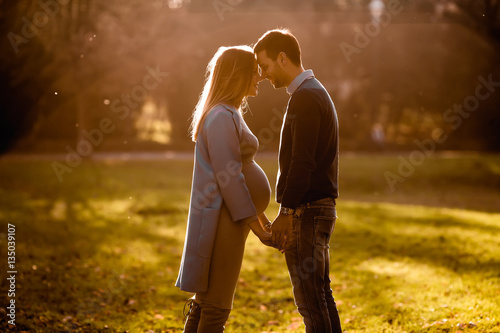 Happy couple in the autumn park