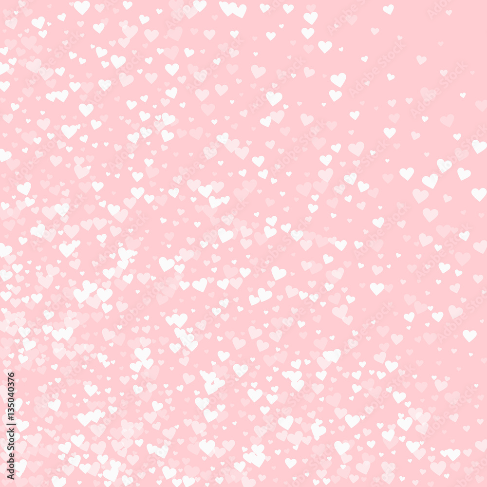 White hearts confetti. Abstract mess on pale_pink valentine background. Vector illustration.