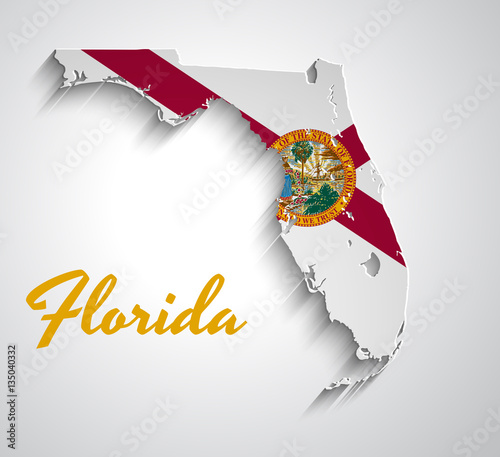Map of Florida . Abstract vector paper map with state flag