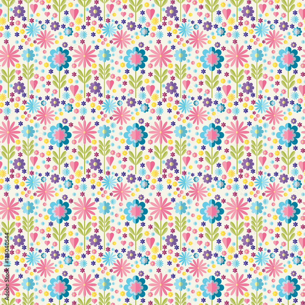 Cute flat background, vector pattern with flowers. Seamless vector floral pattern for cushion, pillow, bandanna, silk kerchief or shawl fabric print. Texture for clothes, bedclothes