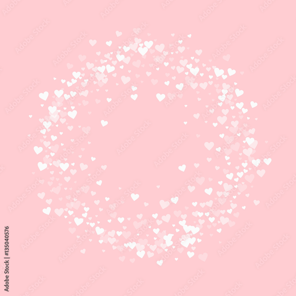 White hearts confetti. Circle frame on pale_pink valentine background. Vector illustration. White hearts confetti. Circle frame on pale_pink valentine background. Vector illustration.
