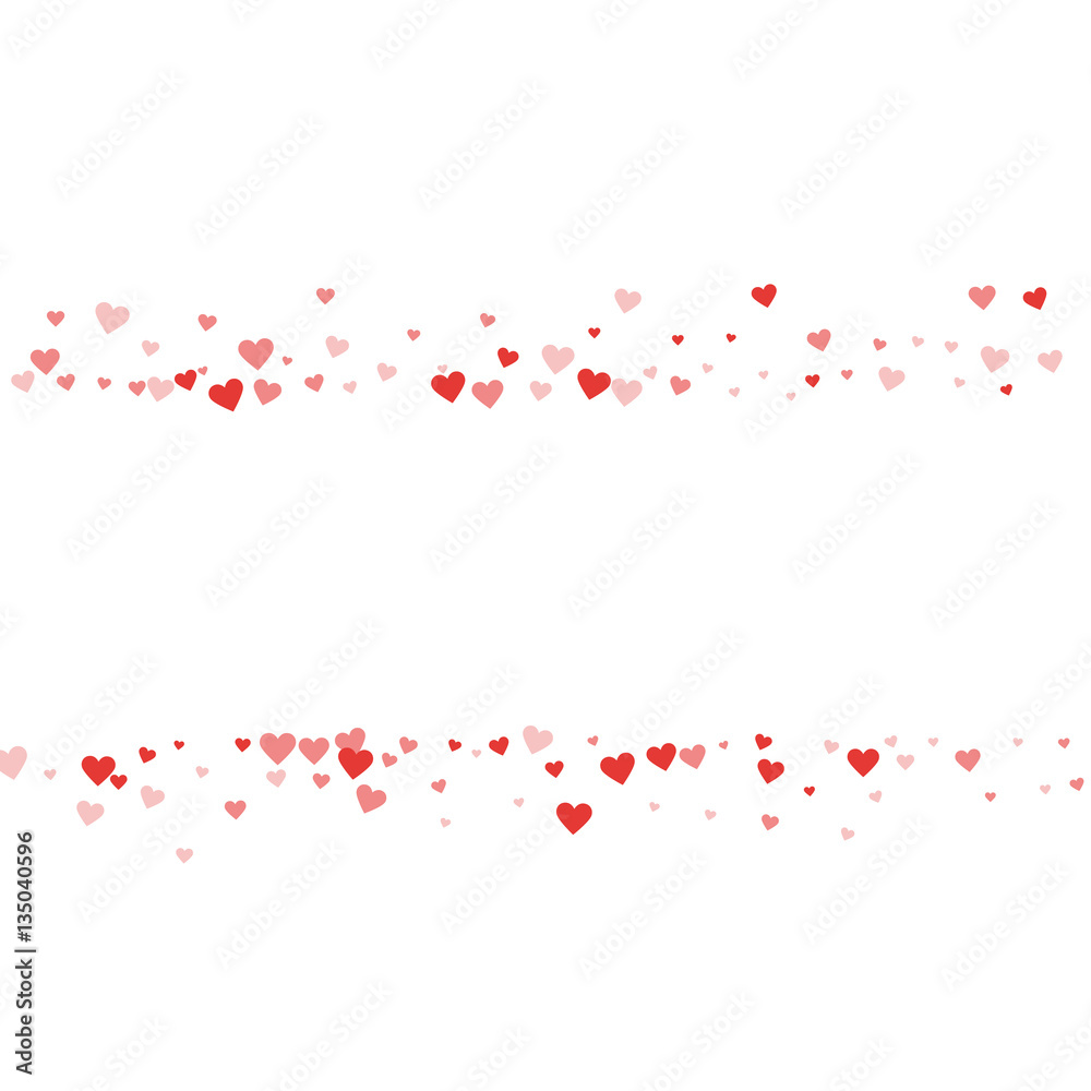Red hearts confetti. Scatter lines on white valentine background. Vector illustration. Red hearts confetti. Scatter lines on white valentine background. Vector illustration.