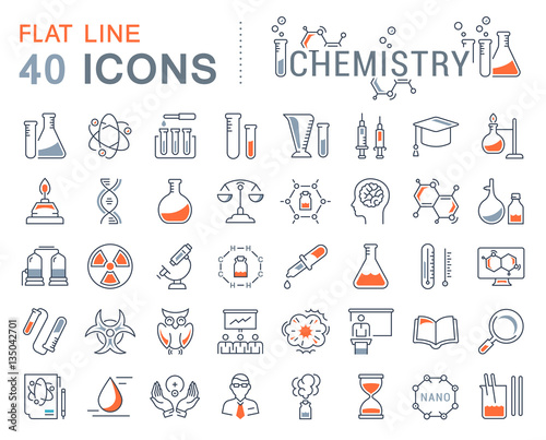Set Vector Flat Line Icons Chemistry