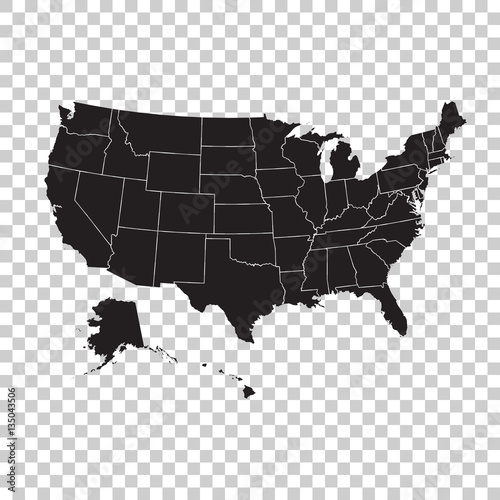 High detailed USA map with federal states. Vector illustration United states of America on isolated background.