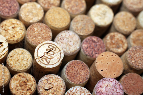 Wine corks close-up, one of wine corks with the date