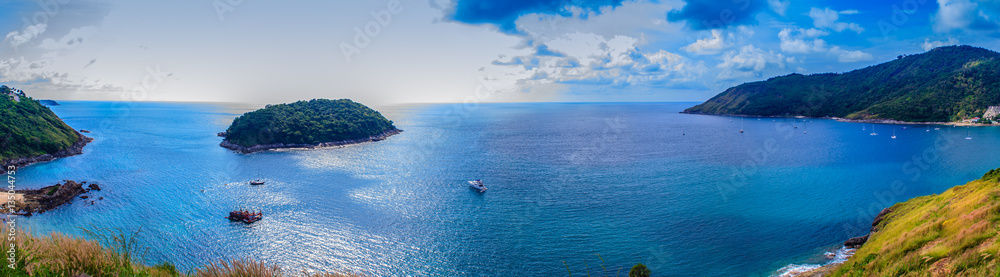 Beautiful panorama view of phuket cliff and small islands nearby