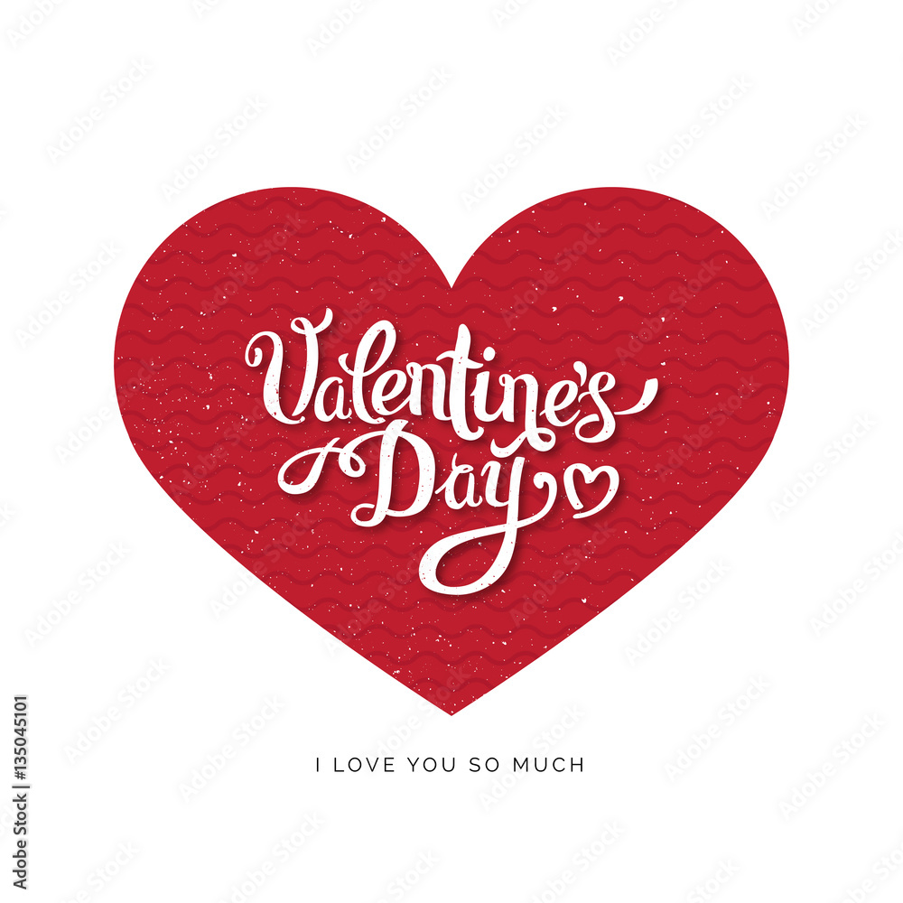 Happy Valentine's Day lettering into the red heart on white background vector illustration. Valentine's Day card, banner design for greeting.