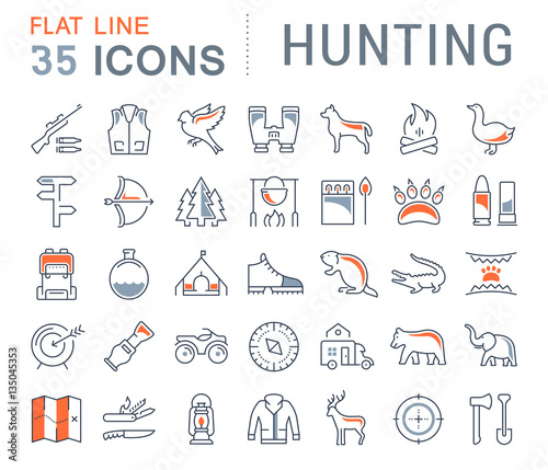 Set Vector Flat Line Icons Hunting