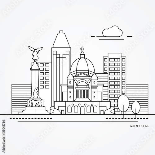 Linear illustration of Montreal, Canada. Flat one line style. Trendy vector illustration