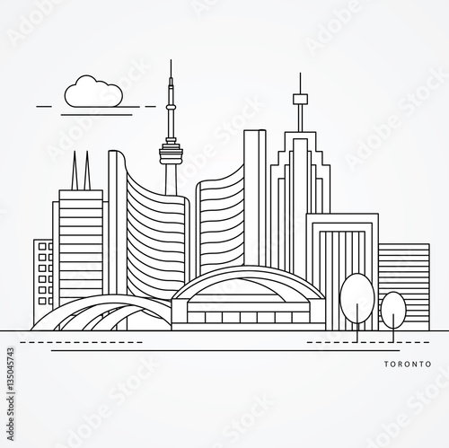 Linear illustration of Toronto, Canada. Flat one line style. Trendy vector illustration