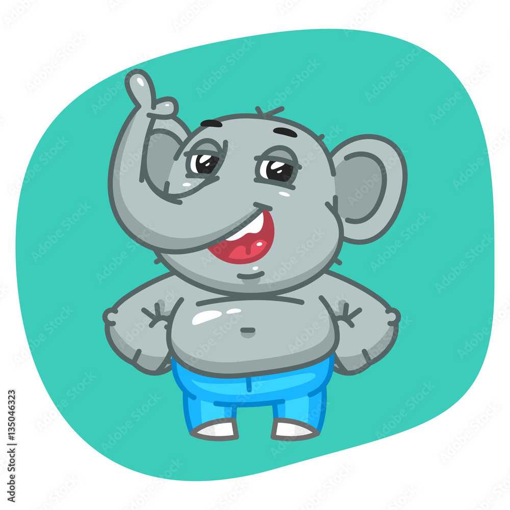 Fototapeta premium Elephant in Jeans Pants Keeps Paws on Waist